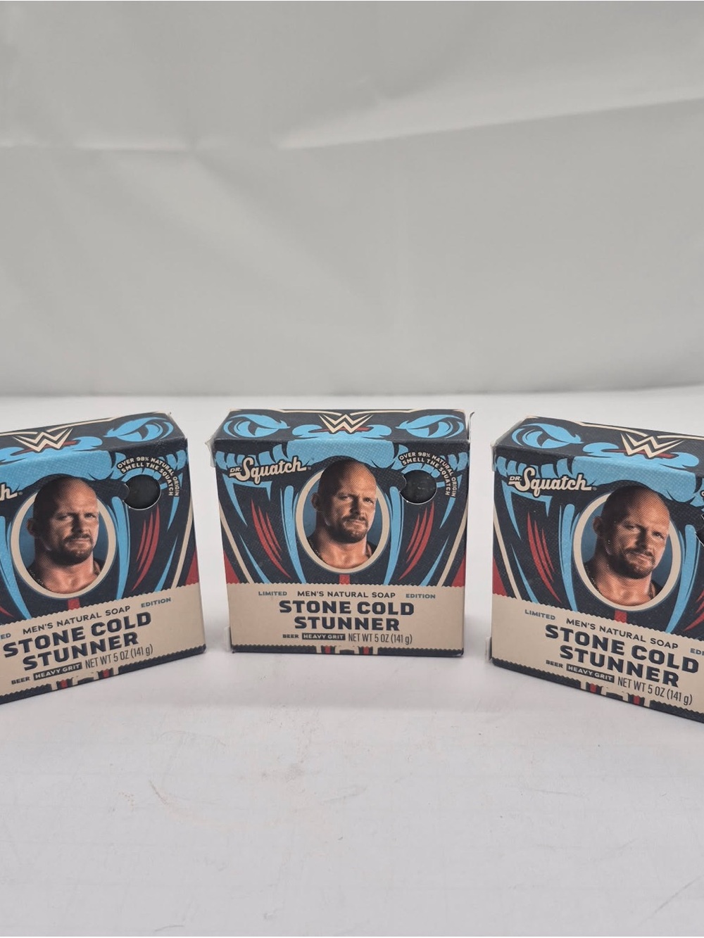 Lot Of 3 Dr. Squatch Limited Edition WWE Stone Cold Stunner Natural Soap 5oz bar